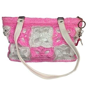 Crochet Rafia handmade purse pink and white